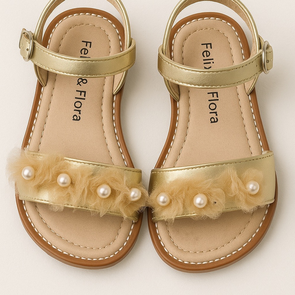 Felix & Flora Toddler Gold Pearl Sandals | Size 9 | Dressy Occasion